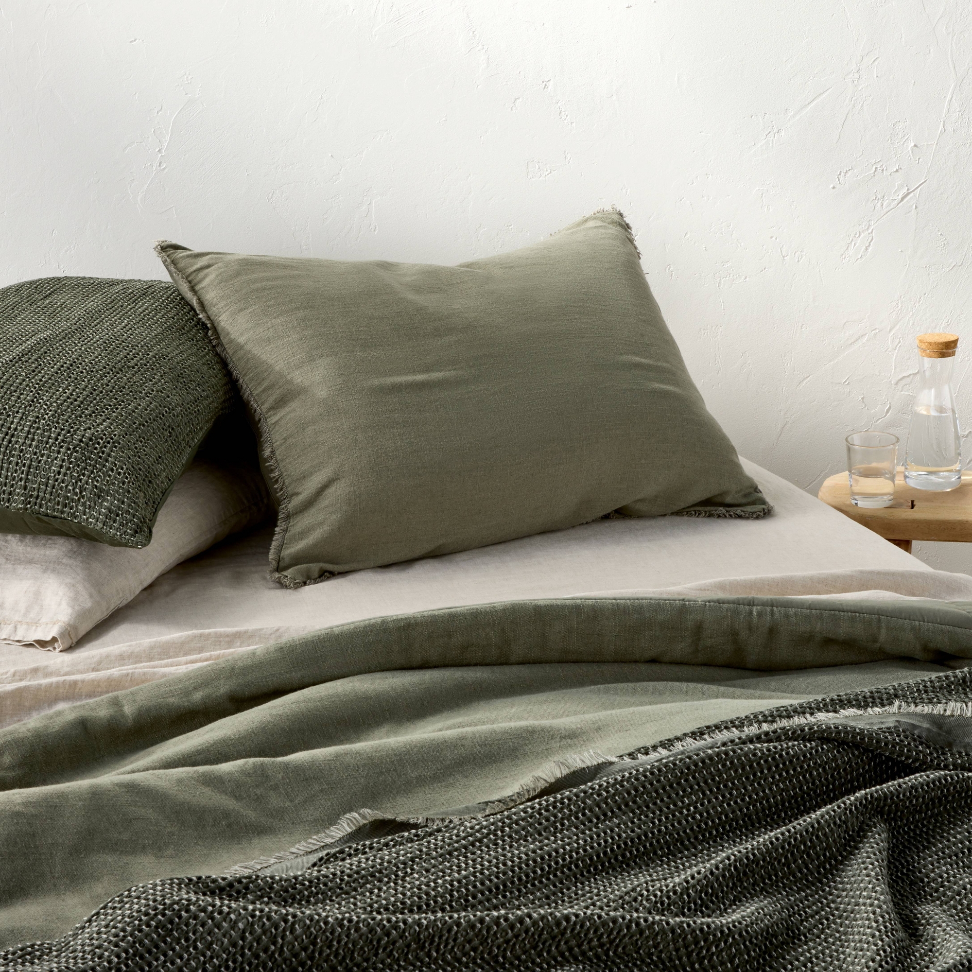 King Heavyweight Linen Blend Comforter Pillow Sham Olive Green - Casaluna™