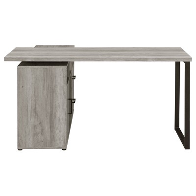 Grey Driftwood L-Shape Desk with Storage and Filing Cabinet
