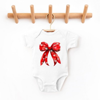 The Juniper Shop Coquette Christmas Snowflake Bow Baby Bodysuit - 6 Month - White