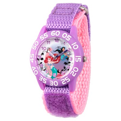 Girls' Disney Princess Ariel and Jasmine Purple Plastic Time Teacher Watch - Purple