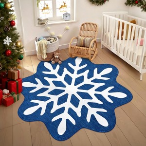 Christmas Round Rug Machine Washable Rugs for Living Room Snowflake Cilcle Rug Non Slip Bedroom Rugs Stain Resistant Carpet for Dining Room Nursery - 1 of 4