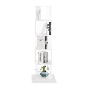 SEVOBAL 5 tier Rotating Bookshelf, Floor Rack Simple Bookcase with Acrylic plate Student Multi-Function Creative Bookshelf, White, 19.68"*19.68"*63" - 1 of 4