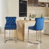 Set of 2 Bar Stool Counter Height Bar Stool Dining Chair Pub Stool with Button Back&Rivet Trim, Chromed Metal Base Legs, Velvet Upholstered-ModernLuxe - 2 of 4