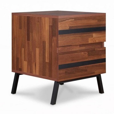 Walnut and Black Modern Rectangular Nightstand with Storage