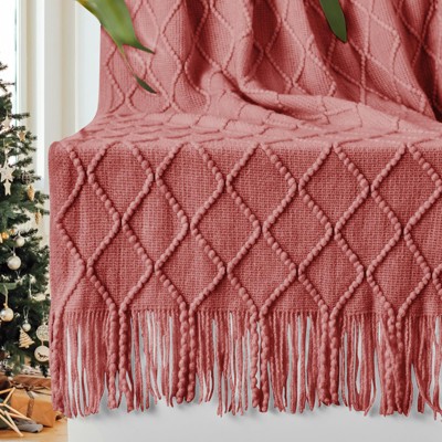 Inhand Knitted Gift Throw Blanket for Couch and Bed, 50"x60" Romatic Lightweight Decorative with Tassel, Farmhouse Warm Woven for Women