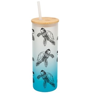 Elanze Designs Sea Turtle Ocean Life Wrap-Around Design 25 Ounce Frosted Gradient Glass On-The-Go Coffee Travel Skinny Tumbler Mug Cup, Bamboo Lid and - 1 of 1