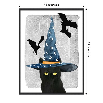 Halloween Black Cat Print on Canvas with Floating Frame
