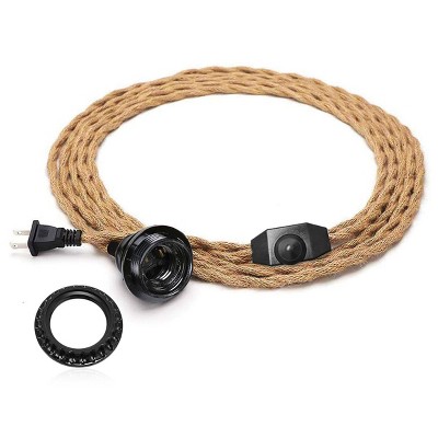 YANSUN 1-Light Golden Vintage Plug-In Hanging Pendant with Hemp Rope and Dimmer Switch