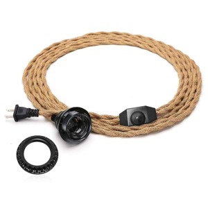 YANSUN 1-Light Golden Vintage Plug-In Hanging Pendant with Hemp Rope and Dimmer Switch - 1 of 1