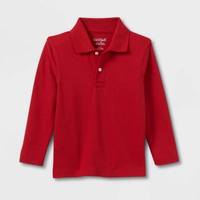 Toddler Boys' Long Sleeve Interlock Uniform Polo Shirt - Cat & Jack™ Red