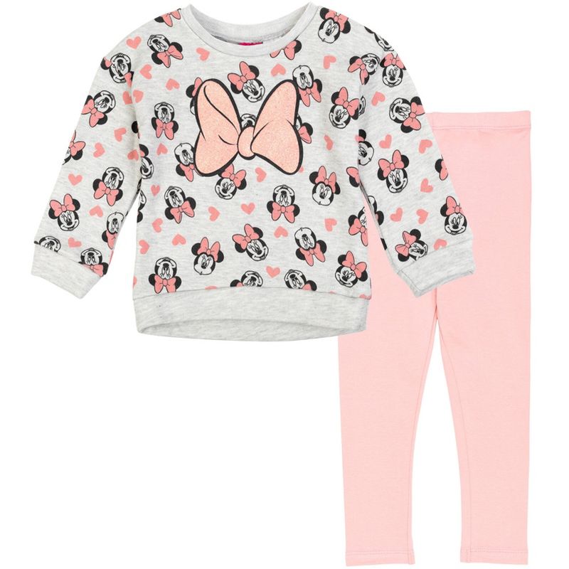 Disney Minnie Mouse Baby Girls Pullover Fleece Sweatshirt and Leggings Outfit Set Infant, 1 of 8