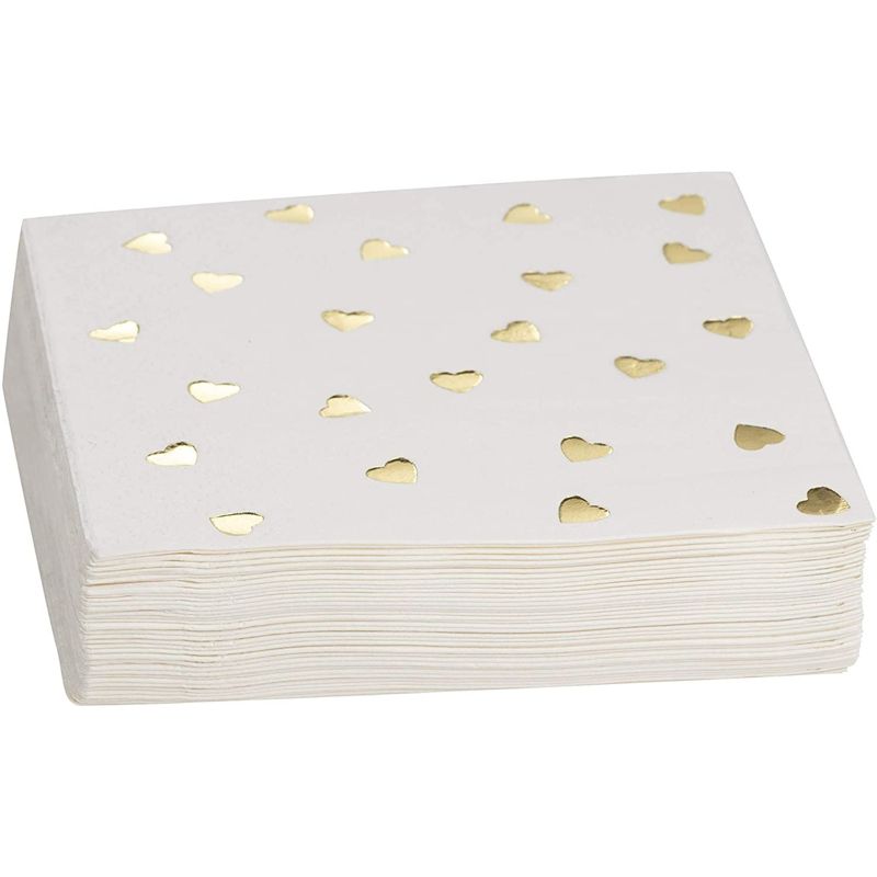 Juvale 50 Pack Gold Heart Cocktail Disposable Paper Napkins Party Supplies, 5 x 5 Inches, 4 of 8