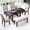 6-Piece Extendable Dining Table Set, 60"-78" Wood Kitchen Table with Removable Leaf, 4 Upholstered Chairs & Bench for Dining Room - 2 of 4