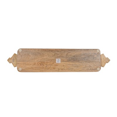 Natural Mango Wood Serving Tray with Carved Handles