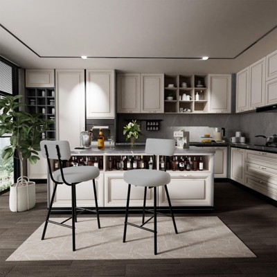 Upholstered Counter Height Bar Stool w/ Back & Metal Footrest, Round Seat Modern Bar Chair for Kitchen Island, Bistro, Pub, Dining Room