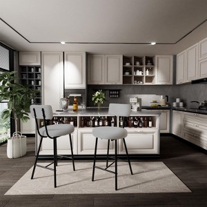 Upholstered Counter Height Bar Stool w/ Back & Metal Footrest, Round Seat Modern Bar Chair for Kitchen Island, Bistro, Pub, Dining Room - 1 of 4