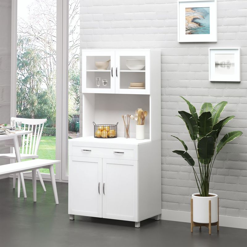 HOMCOM 67" Buffet with Hutch, Modern Kitchen Pantry, Freestanding Storage Cabinet with Framed Glass Doors, Shelves and Drawers, White, 3 of 9