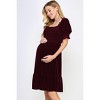 Hello Miz Women's Velvet Empire Waist Puff Sleeve Smocked Neck Maternity Dress - 2 of 4