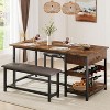 Industrial Dining Table Set with Storage Drawer & Wine Rack - Faux Wood Top, Leather Bench, Compact Design for Small Spaces - 4 of 4