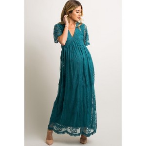 Pinkblush PinkBlush Teal Lace Mesh Overlay Maternity Maxi Dress : Target