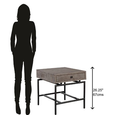 Sedona Gray Mango Wood and Iron Square Lamp Table