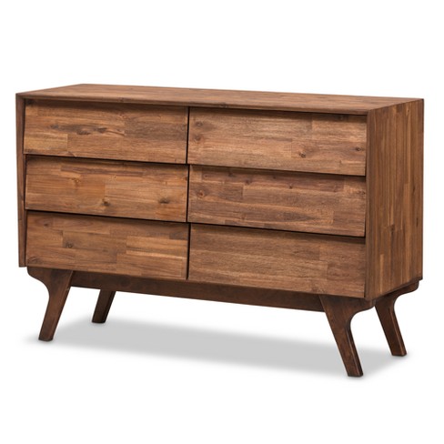 Sierra Midcentury Modern Wood 6 Drawer Dresser Brown Baxton