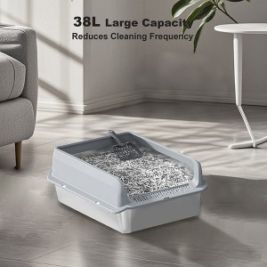 Stainless Steel Cat Litter Box with Lid,Metal Cat Litter Box, High Wall Sided Enclosure Kitty Litter Box with Scoop and Mats - 1 of 4