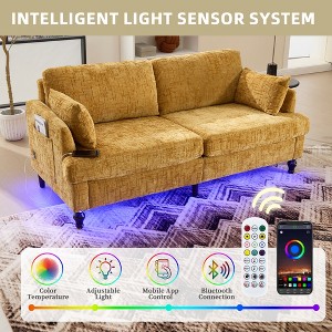 MOONMISS chenille 2-seater wood-legged sofa with LED light, USB charging port and storage bag Living room Bedroom Study room - 1 of 4