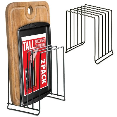 LunaLulinlk Black (2 Pack) Extra Tall Steel Baking Pan Organizer Rack for Cabinet Storage or Kitchen Counter, Cookie Baking Sheet Organizer