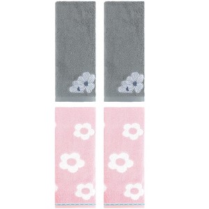 REGALWOVEN 4 Pcs Cute Floral Pattern Cotton Bathroom Soft Absorbent Hand Towel - 1 of 4