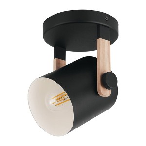 1-Light Hornwood Semi Flush with Shade Black/White - EGLO: ETL Listed, Matte Finish, Metal Drum Shape - 1 of 3