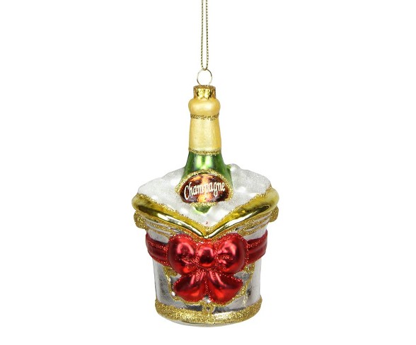 Northlight 5" Champagne Bottle in Ice Bucket Christmas Glass Ornament