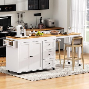 Bella Depot 74.8" Kitchen Island with Extendable Dining Table Cart with 3 Drawers, Power Outlet - 1 of 4