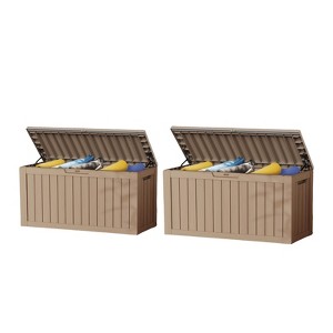 DSVIMOY Deck Boxes, 2-Piece 80 Gal Outdoor Storage Deck Box, Small Patio Storage Bin for Garden Tools, Brown, 46.26"*18.7"*23.23" - 1 of 4