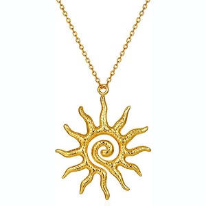 Boho Sun Necklace for Women Vintage Spiral Pendant Gold Statement Jewelry Unique Bohemian Style - 1 of 4