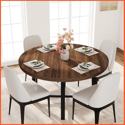 Homhougo 47" Round Dining Table, Industrial Dinner Table for 4 to 6, Kitchen Table with Sturdy Metal Frame & Rustic (No Chair)