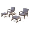 Christopher Knight Home Temecula Outdoor Acacia Wood 5 Piece Club Chair and Ottoman Chat Set with Cushions - 2 of 4