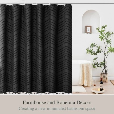 LunaLulinlk Black Boho Shower Curtain Fabric