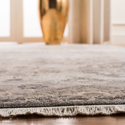 Gray Floral Motif Synthetic Low Pile Runner Rug