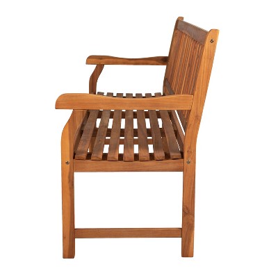 Laurel 59" Teak Acacia Wood Slat-Back Outdoor Garden Bench