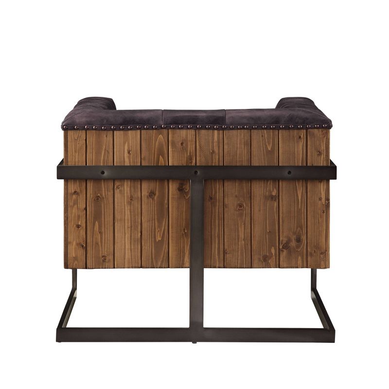 31&#34; Sagat Accent Chair Antique Black Top Grain Leather/Rustic Oak - Acme Furniture, 3 of 7
