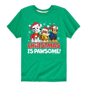 Boys' - Paw Patrol - Christmas Is Pawsome Chase Rubble Marshall Short Sleeve Graphic T-Shirt - 1 of 4