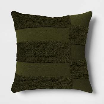 20"x20" Hook Tufted Square Outdoor Throw Pillow Dark Green - Threshold™