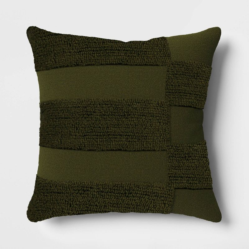 20&#34;x20&#34; Hook Tufted Square Outdoor Throw Pillow Dark Green - Threshold&#8482;, 1 of 6