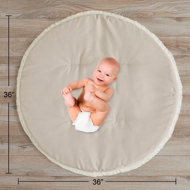 Sweet Jojo Designs Boy Girl Gender Neutral Unisex Baby Tummy Time Playmat Boho Fringe Taupe Linen Collection, 5 of 6