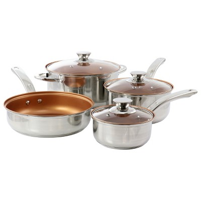 Gibson Home Ansonville 8 Piece Stainless Steel Cookware Set with Rose Gold Handles