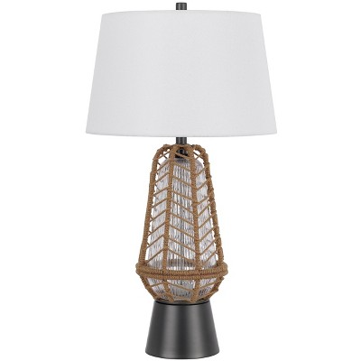 Cal Lighting Hanko 100W 3 Way Table lamp with 2W LED Night Light with Burlap Wrapped Glass and Metal Base