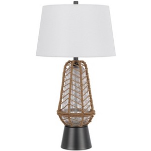 Cal Lighting Hanko 100W 3 Way Table lamp with 2W LED Night Light with Burlap Wrapped Glass and Metal Base - 1 of 4