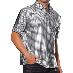 Lars Amadeus Men's Short Sleeves Hipster Shiny Disco Golf Metallic Polo Shirts - 1 of 4