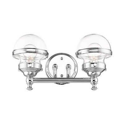 Oldwick Polished Chrome 2-Light Vanity with Hand Blown Clear Glass